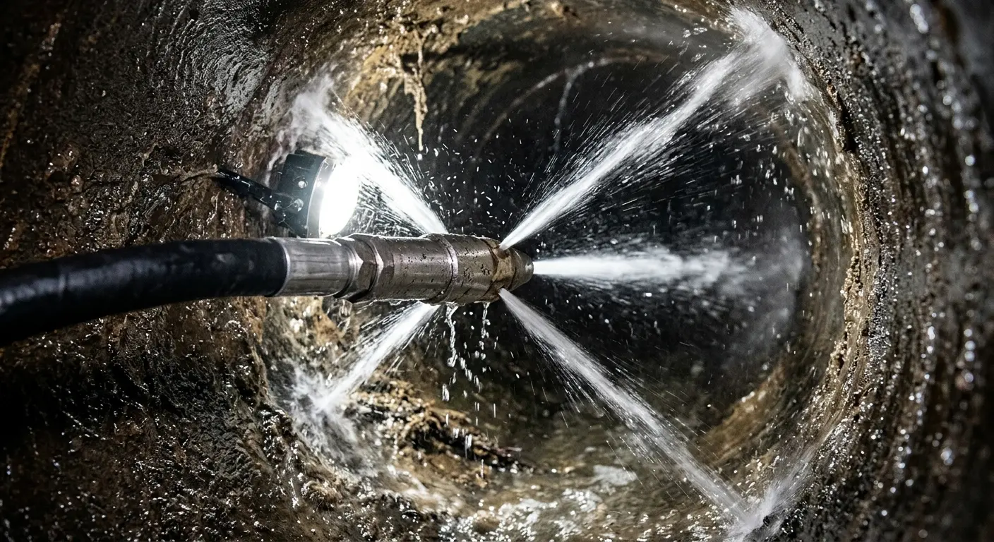 High-pressure hydro jetting nozzle cleaning sewer pipe for Storm Drain Cleaning in Marina del Rey